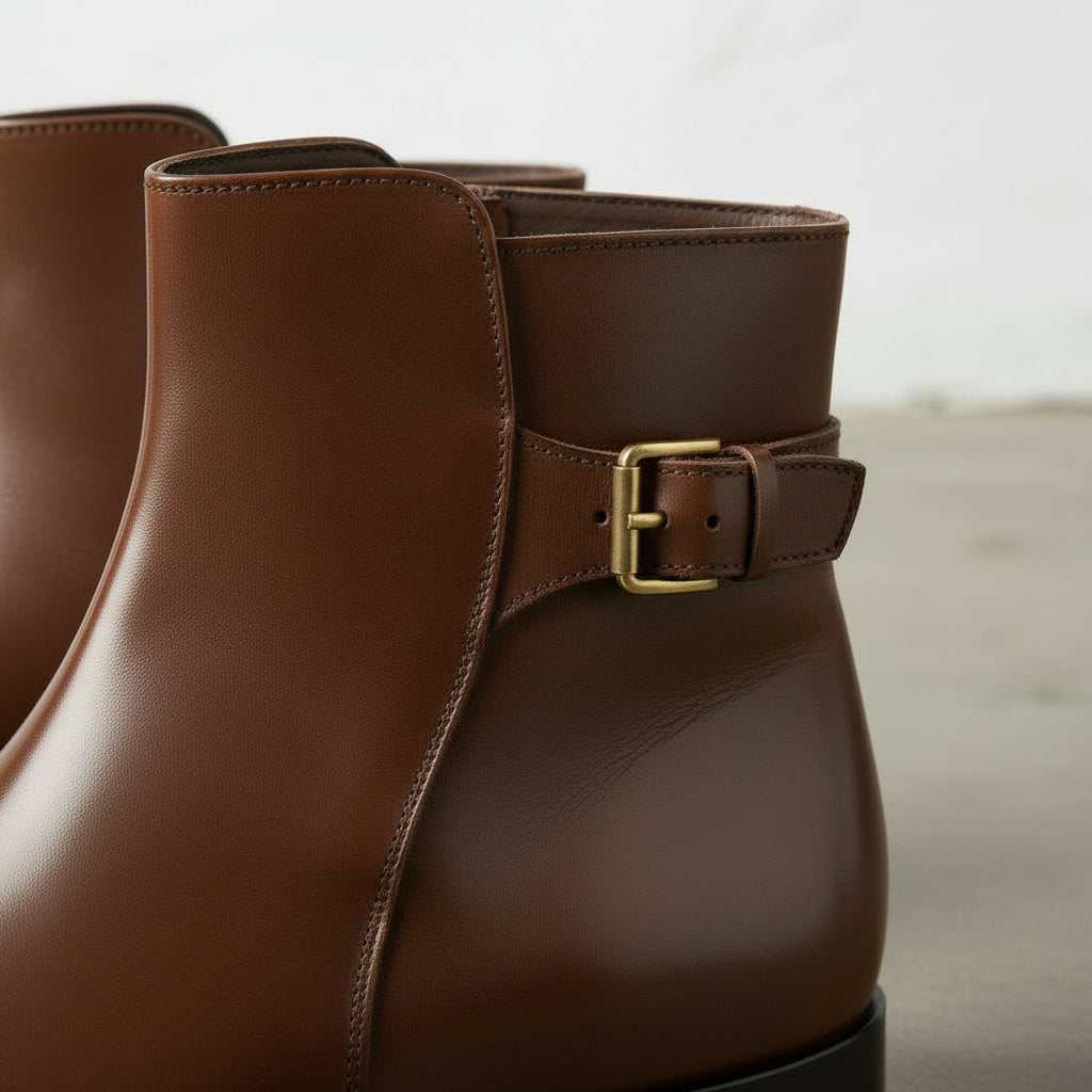 Handmade Men's Brown Leather Ankle High Boots