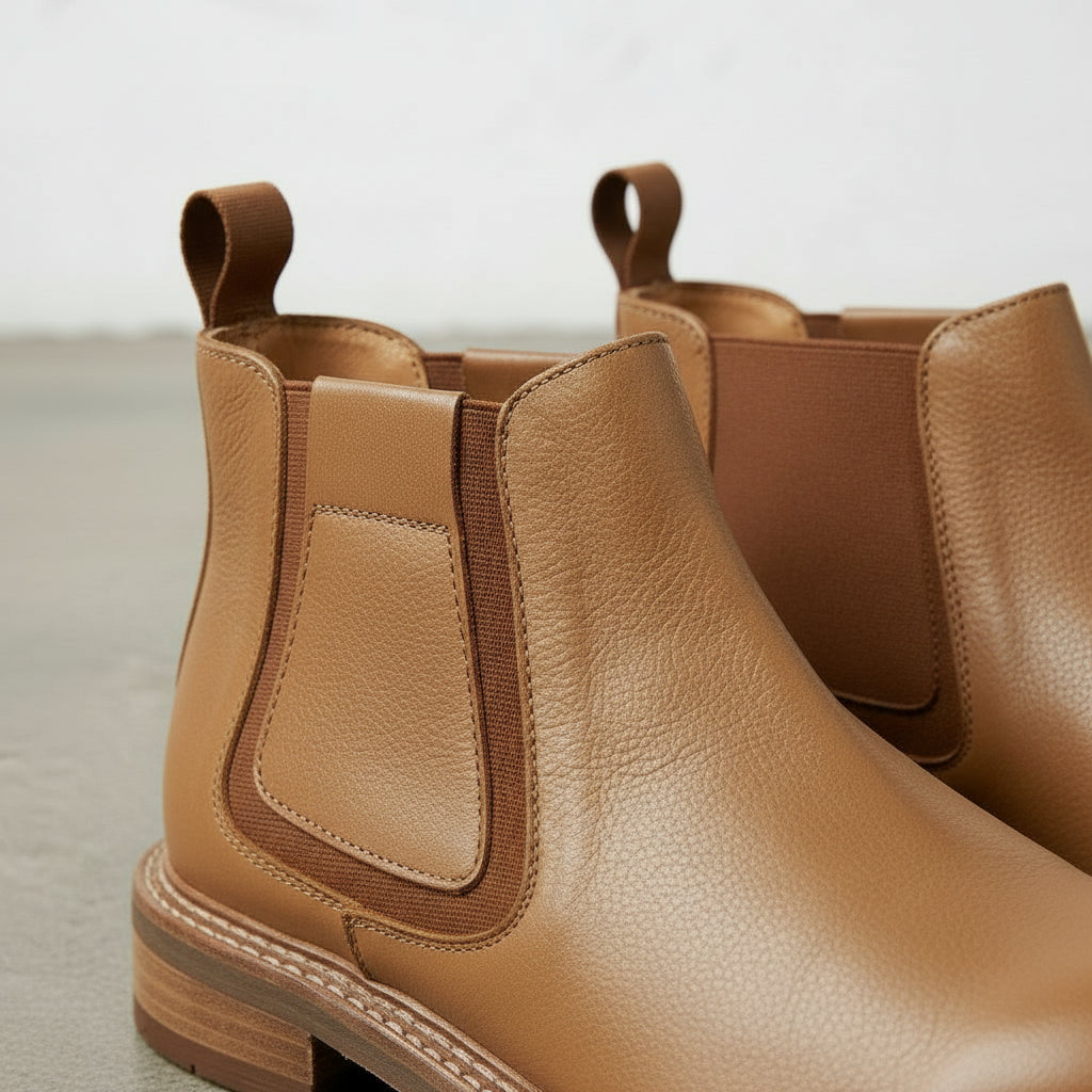 Men's Tan Pebbled Leather Chelsea Boots
