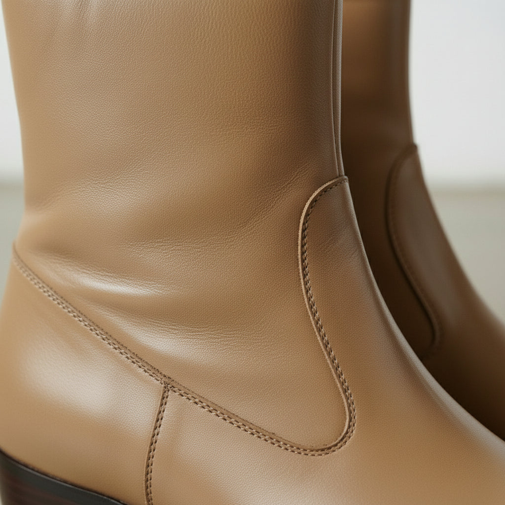Handmade Men's Tan Ankle Leather Boot with Side Zipper