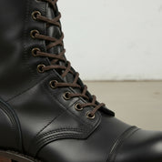 Men's Black Cap-Toe Leather Combat Boots