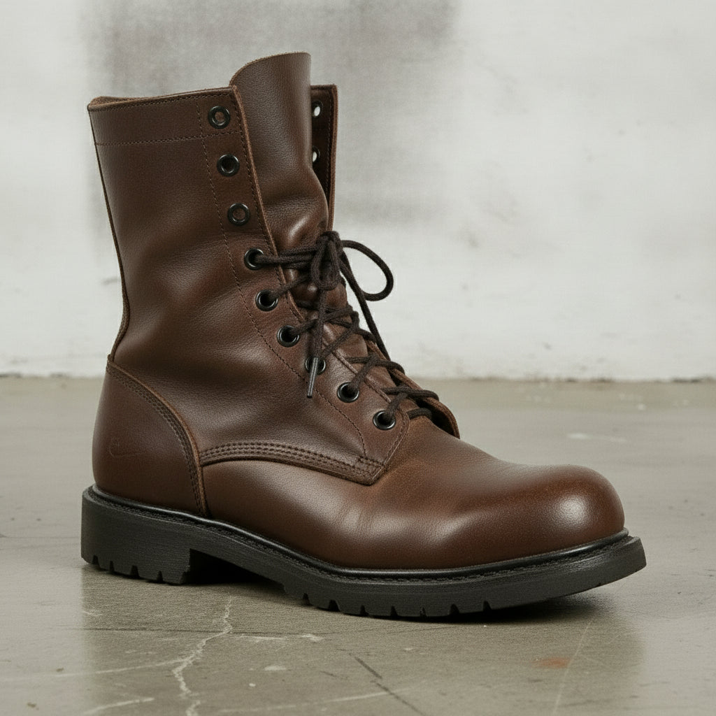 Men's Brown Plain-Toe Leather Biker Boots