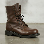 Men's Brown Plain-Toe Leather Biker Boots