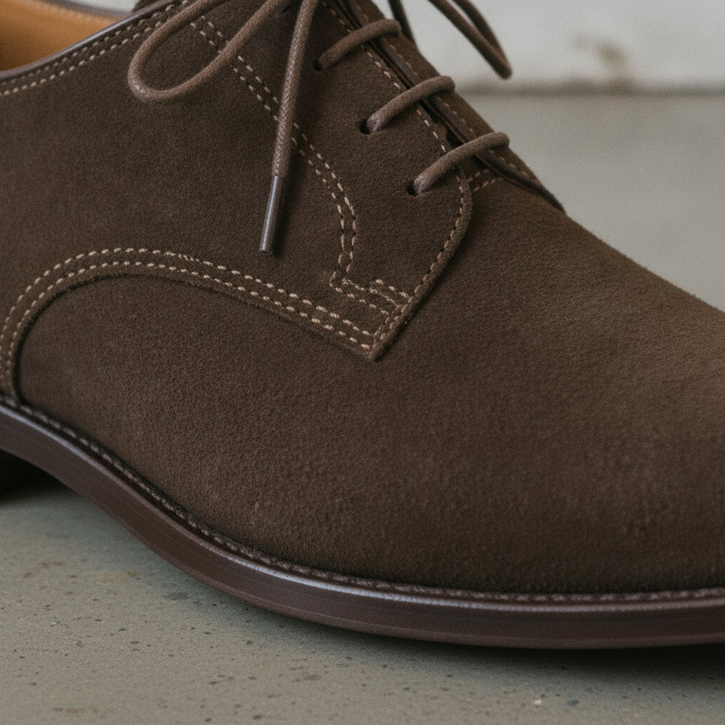 Men's Dark Brown Plain-Toe Suede Oxfords — Pinfold