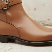 Men's Tan Plain-Toe Leather Monk Boots