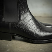 Men's Black Crocodile-Embossed Leather Chelsea Boots
