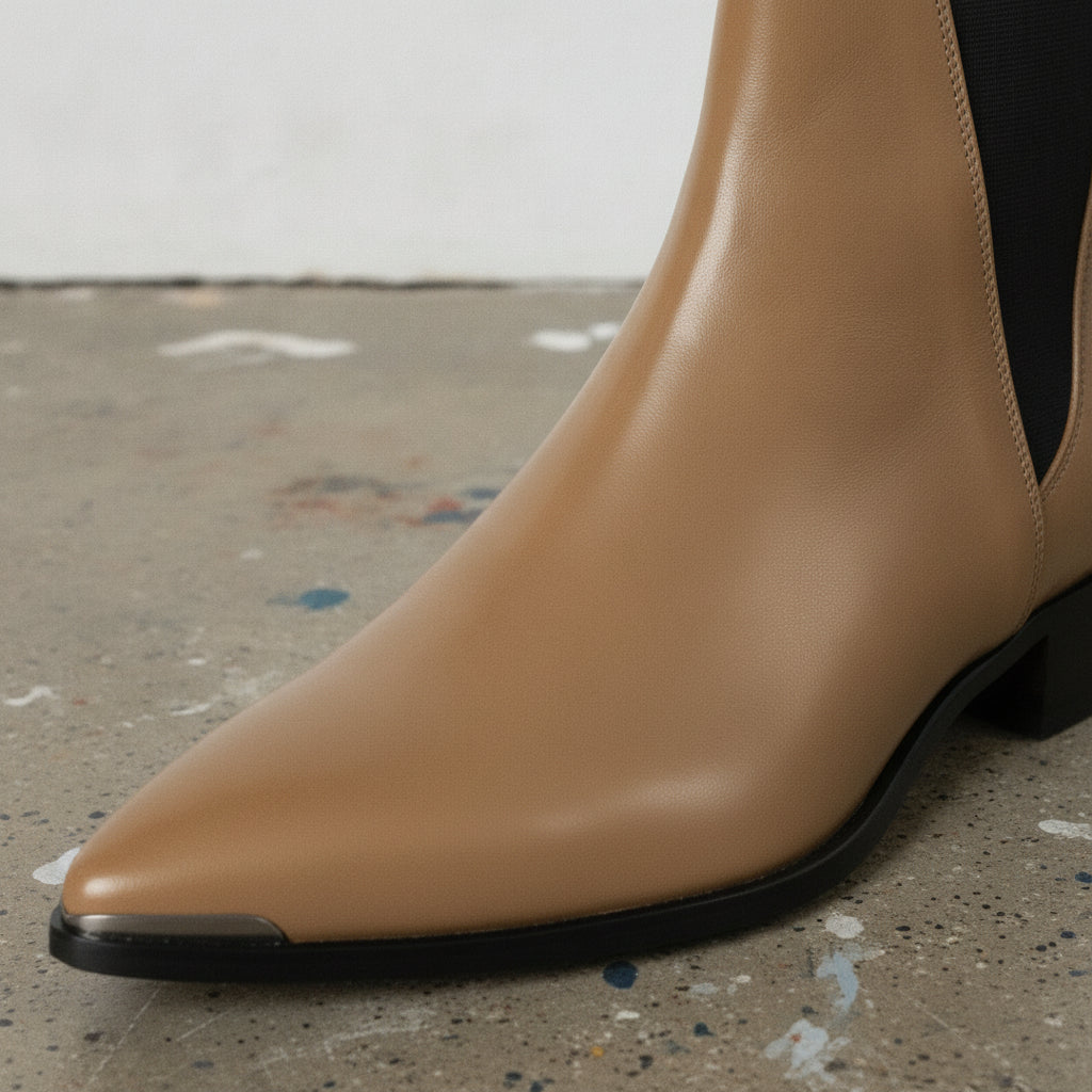 Men's Tan Pointed-Toe Leather Chelsea Boots