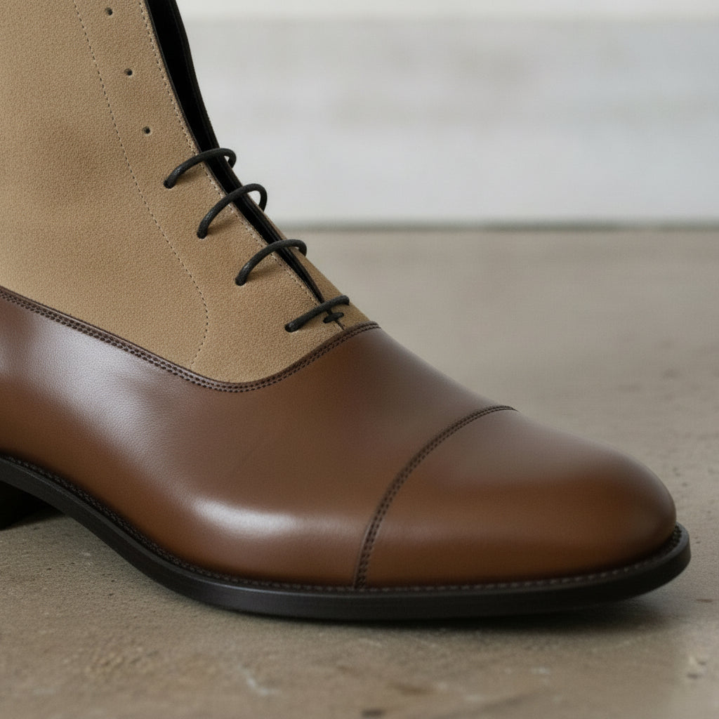Men's Brown and Tan Cap-Toe Leather Lace-Up Boots