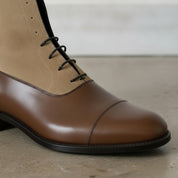 Men's Brown and Tan Cap-Toe Leather Lace-Up Boots