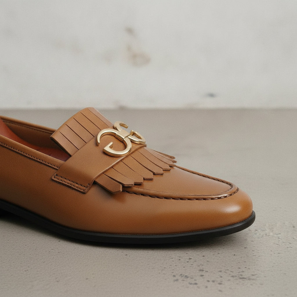 Men's Tan Fringe Leather Loafers