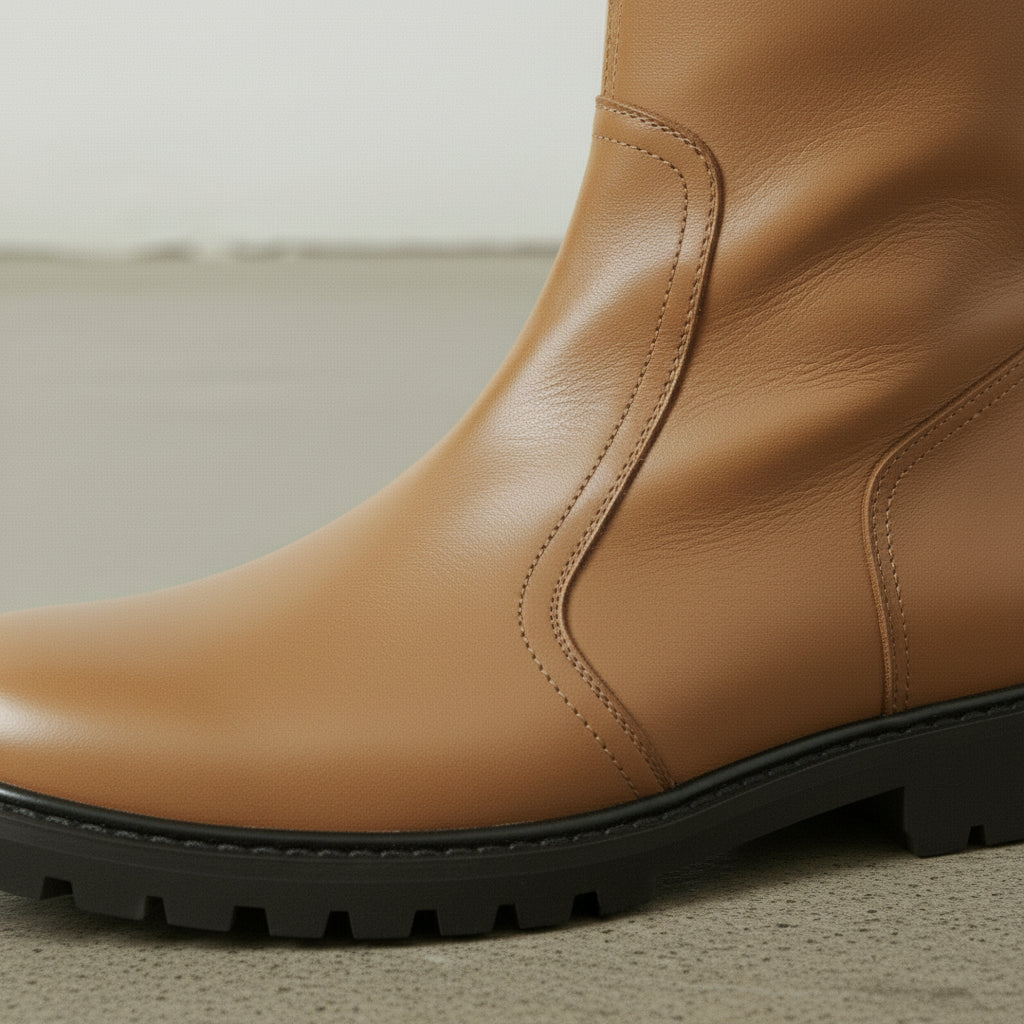 Men's Tan Plain-Toe Leather Pull-On Boots