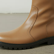Men's Tan Plain-Toe Leather Pull-On Boots