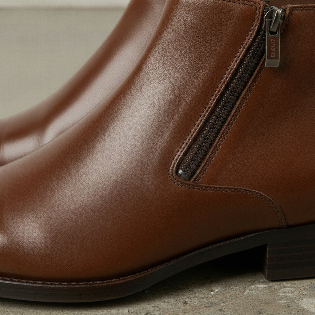 Men's Brown Plain-Toe Leather Ankle Boots