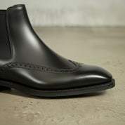 Men's Black Wingtip Leather Chelsea Boots