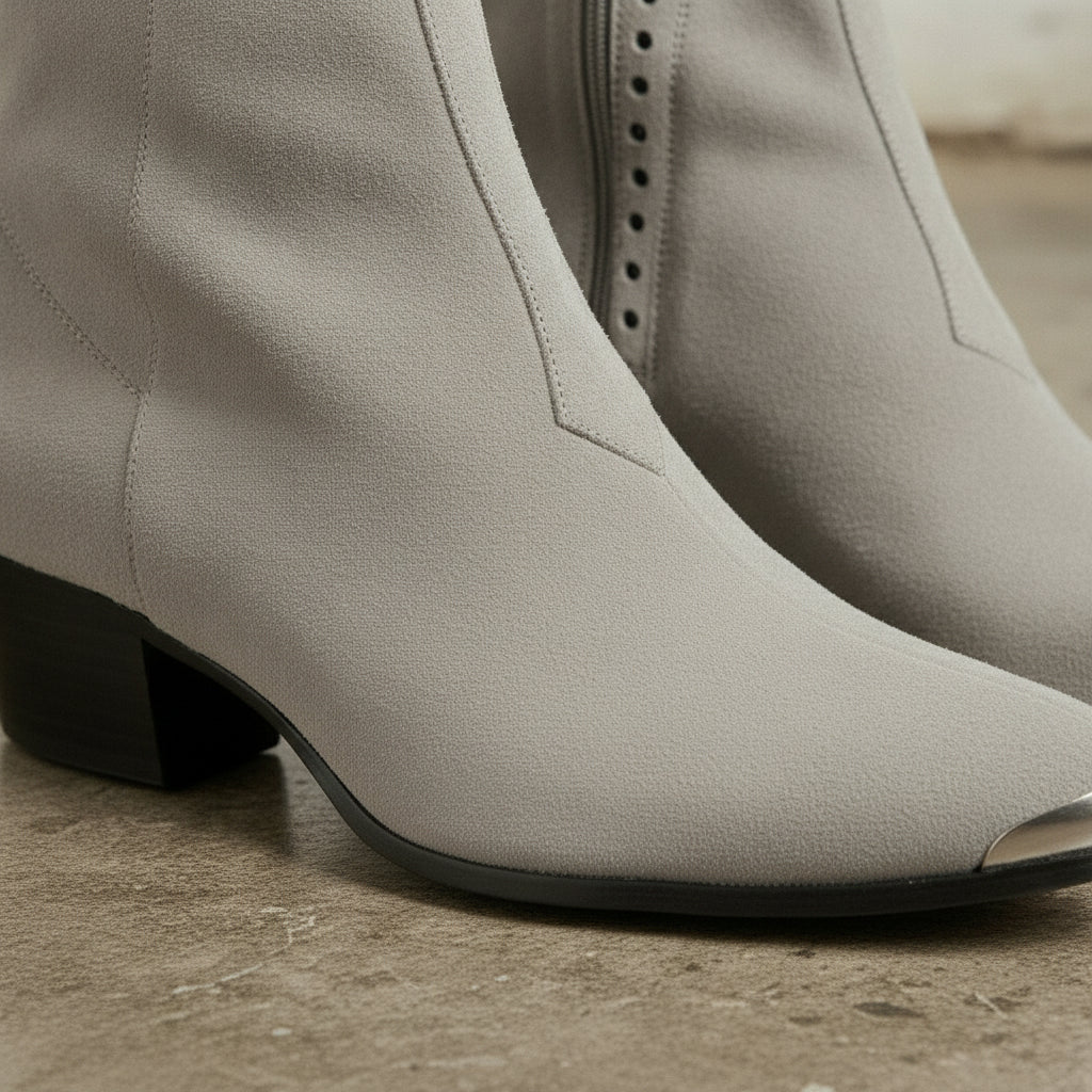 Men's Light Gray Plain-Toe Suede Ankle Boots