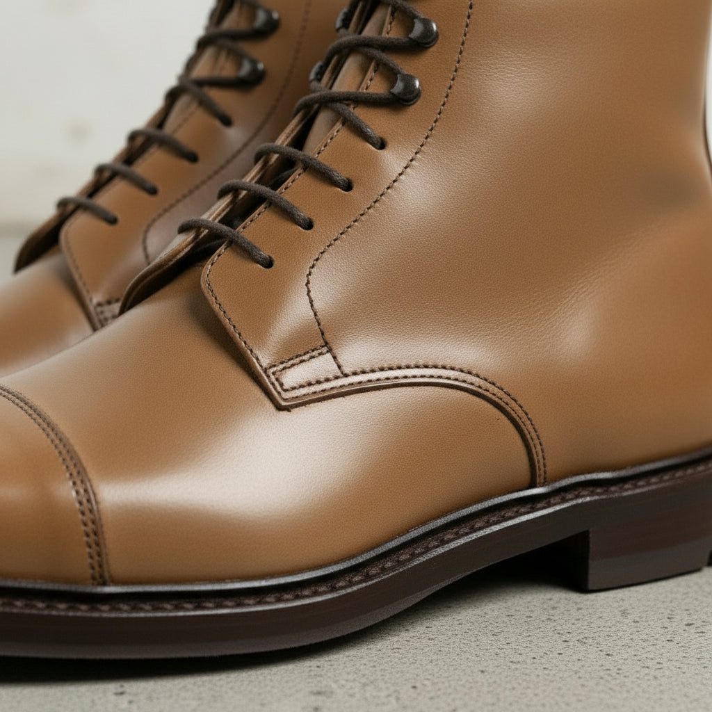 Men's Tan Cap-Toe Leather Derby Ankle Boots