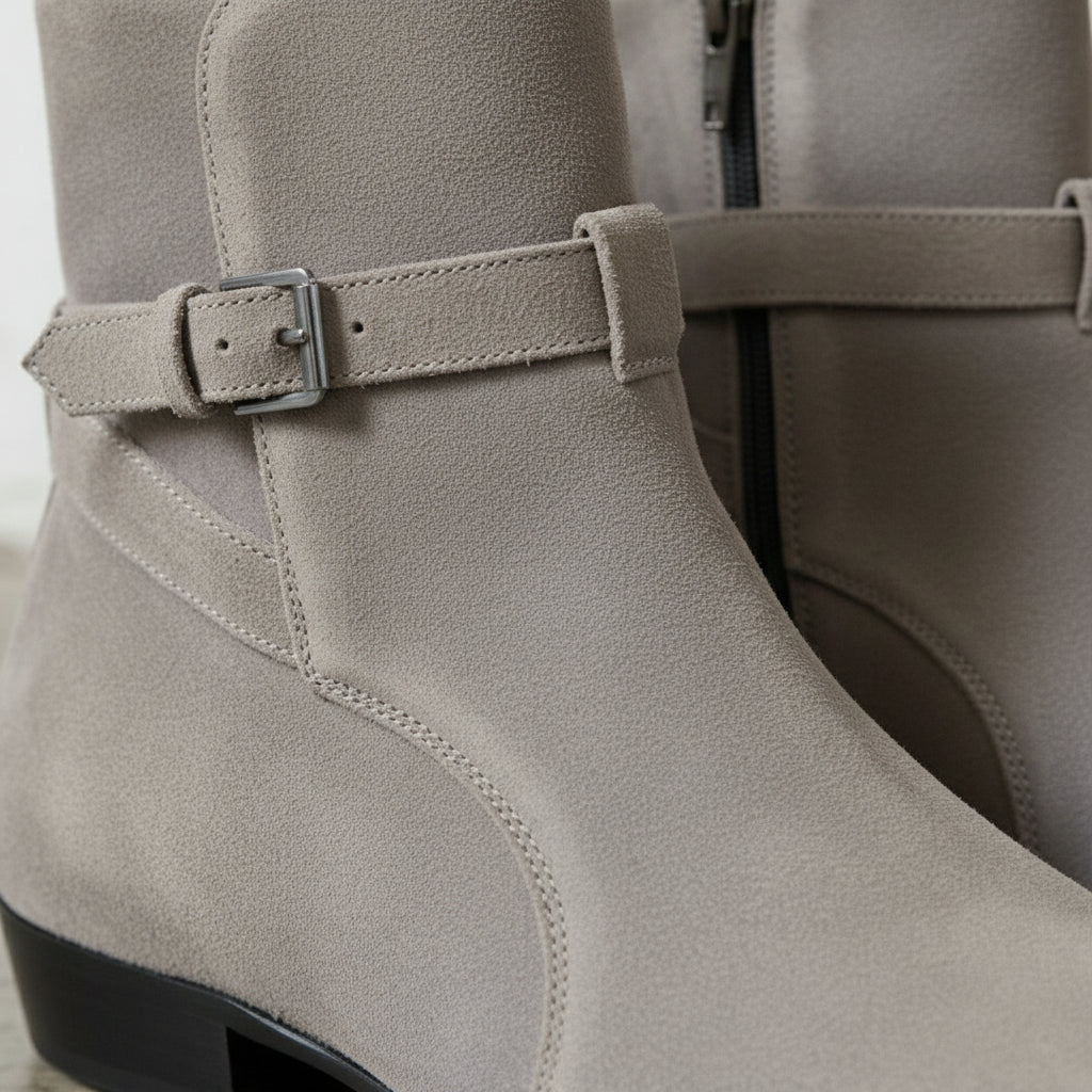 Men's Light Gray Suede Jodhpur Boots