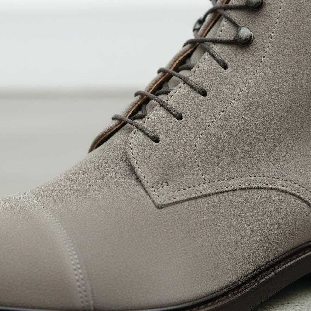 Men's Light Gray Cap-Toe Suede Ankle Boots