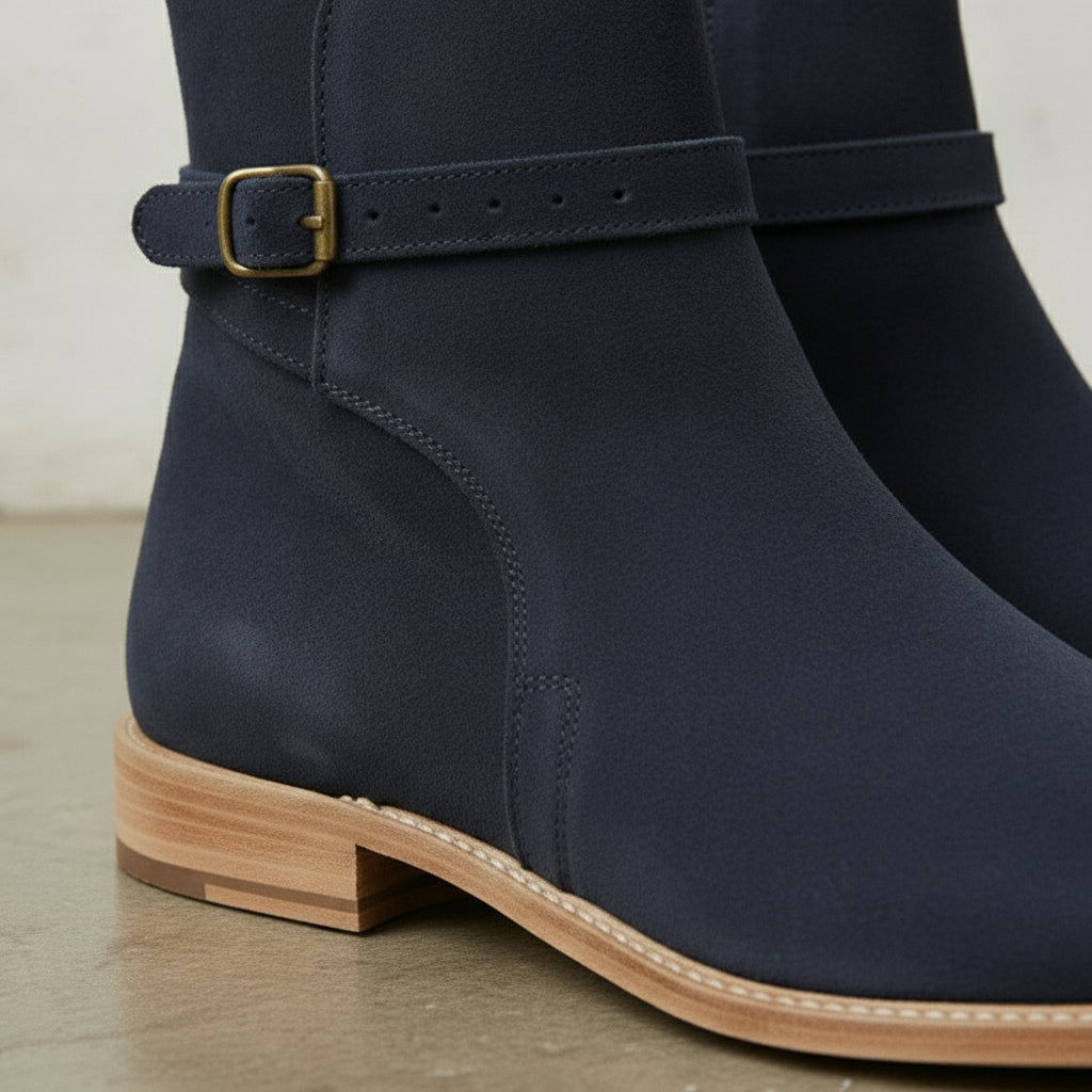 Men's Navy Blue Plain-Toe Suede Jodhpur Ankle Boots