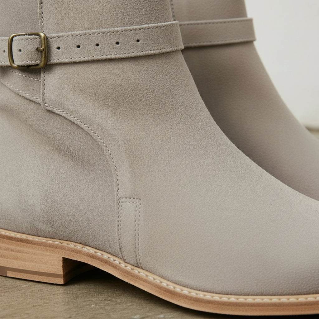 Men's Light Gray Plain-Toe Suede Jodhpur Ankle Boots