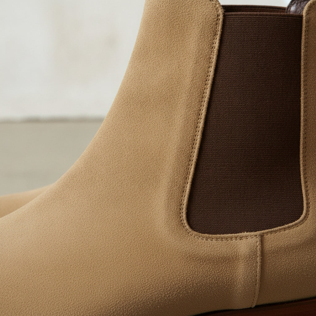 Men's Tan and Dark Brown Plain-Toe Suede Chelsea Boots