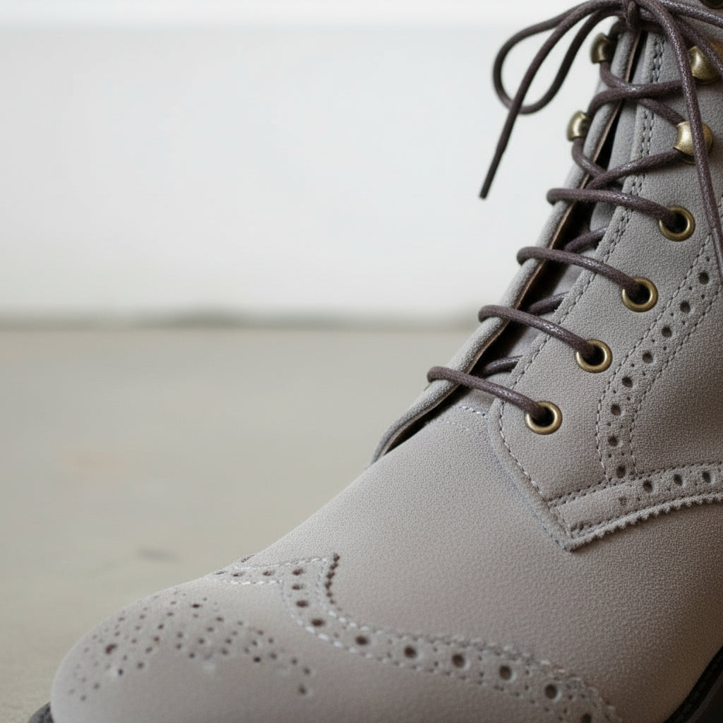 Men's Light Gray Wingtip Suede Ankle Boots