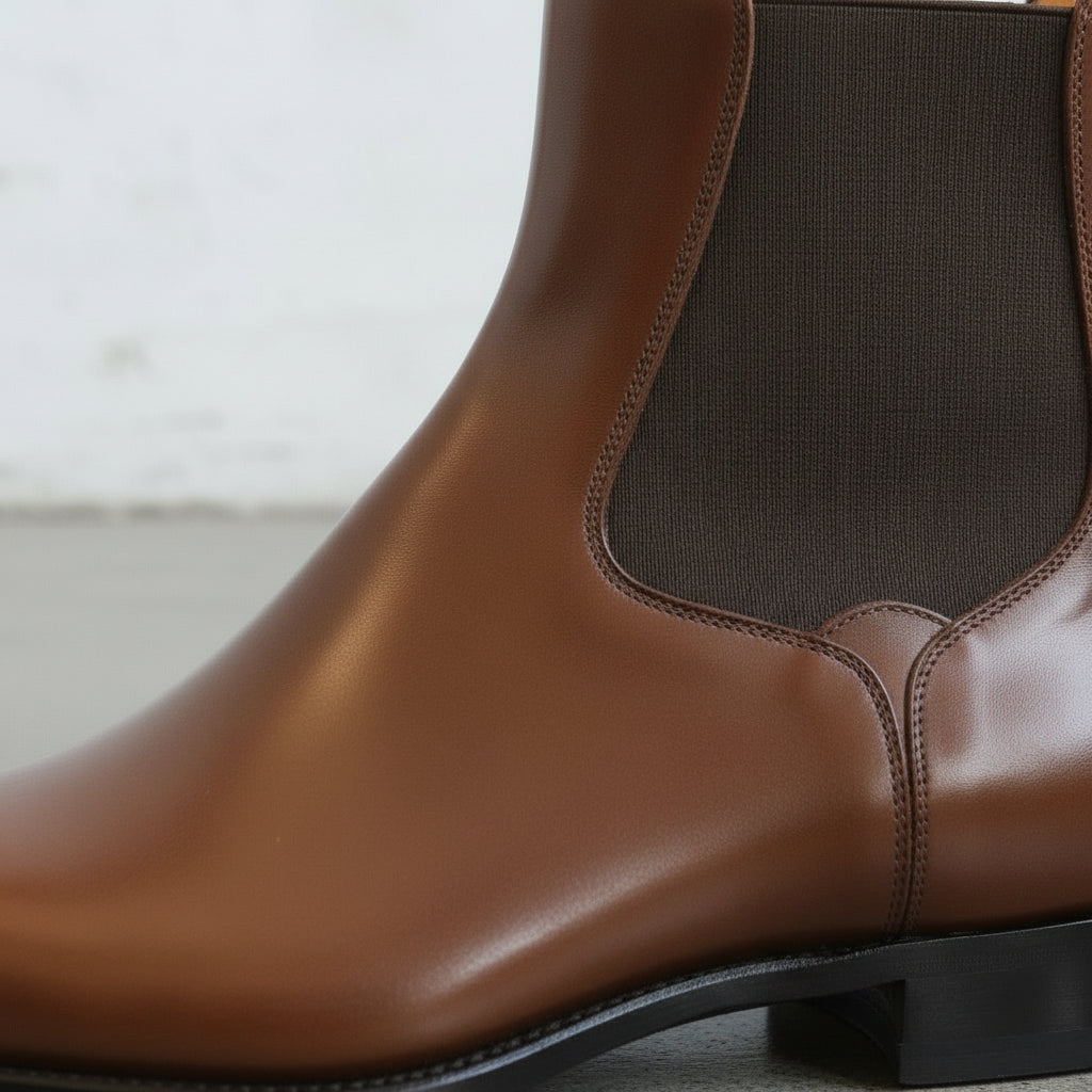 Men's Brown Plain-Toe Leather Chelsea Boots