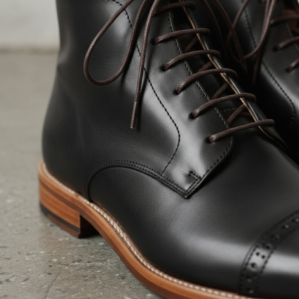 Men's Black Cap-Toe Leather Oxford Boots