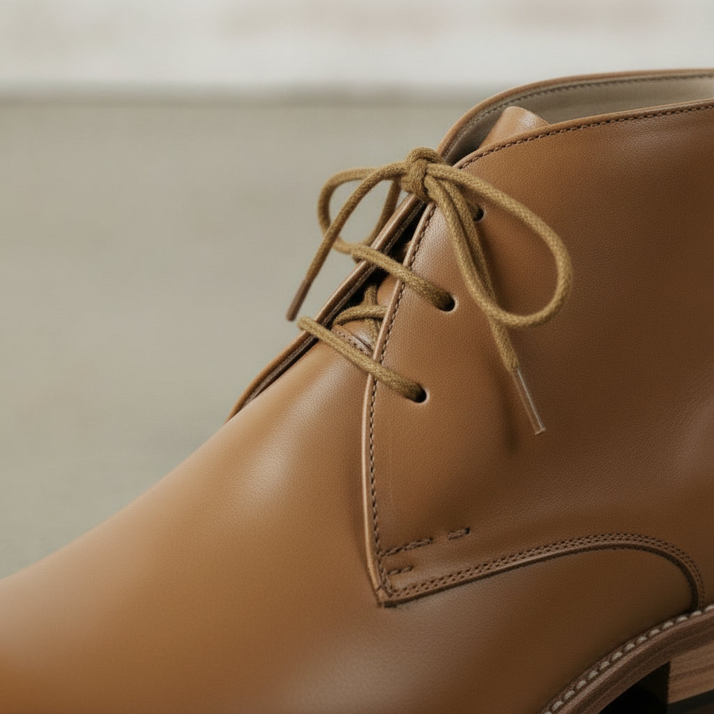 Men's Tan Plain-Toe Leather Chukka Boots