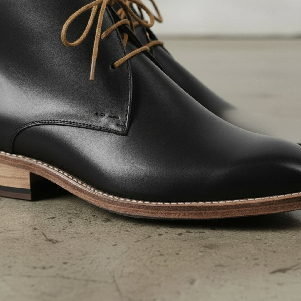 Men's Black Plain-Toe Leather Chukka Boots