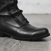 Men's Black Plain-Toe Leather Combat Boots
