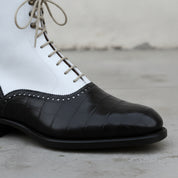 Men's White and Black Crocodile-Embossed Leather Oxford Boots