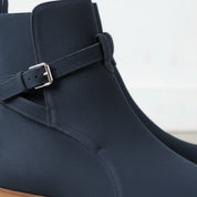 Men's Navy Blue Suede Buckle Ankle Boots