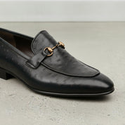 Men's Black Ostrich-Embossed Leather Bit Loafers