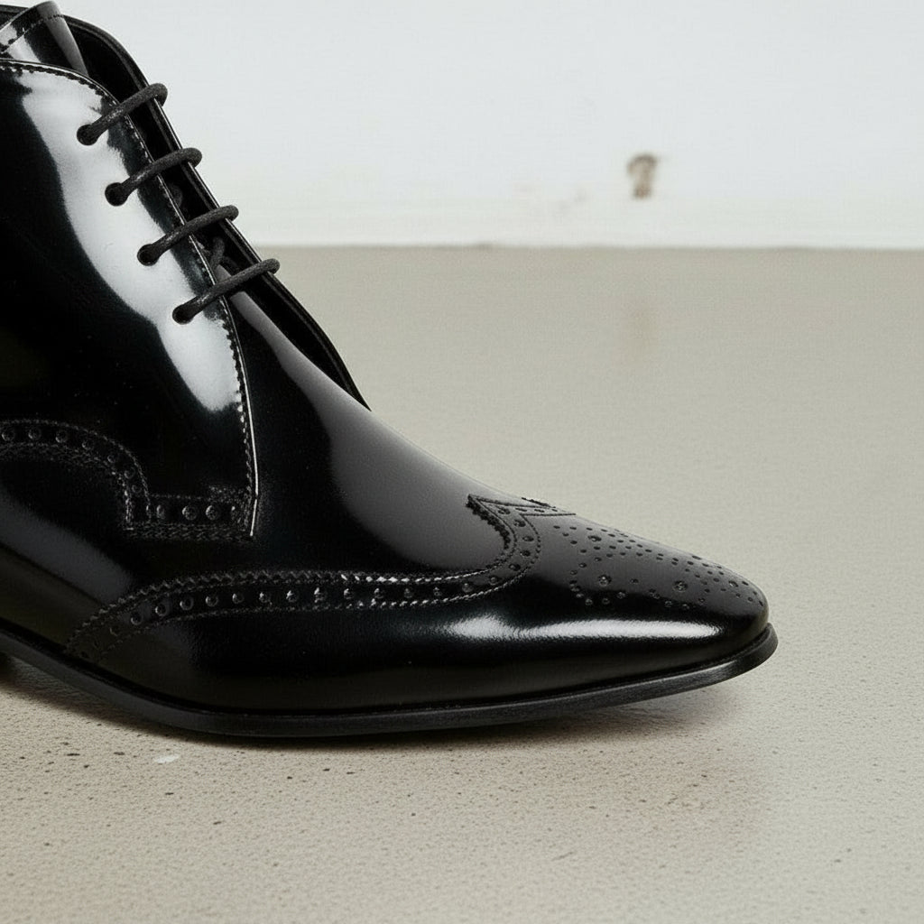 Men's Black Wingtip Leather Oxford Ankle Boots — Bancroft
