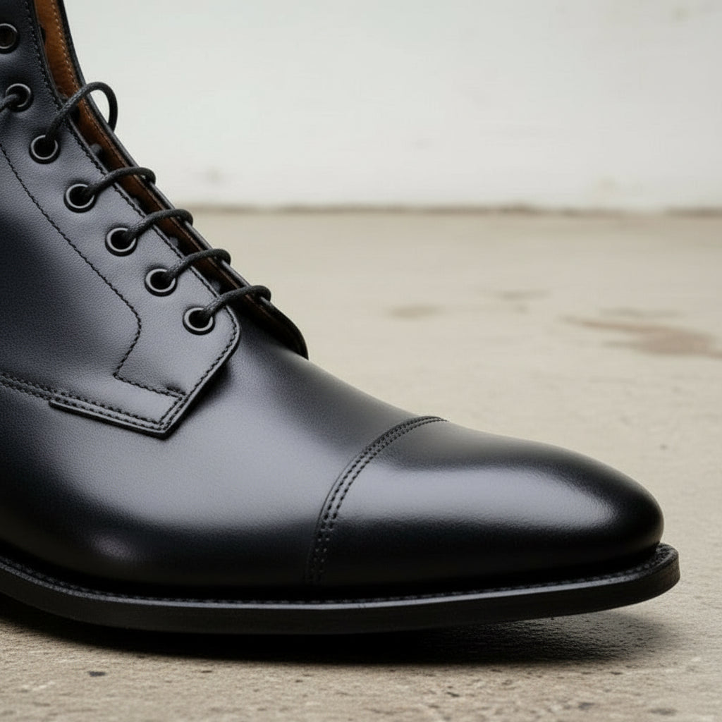 Men's Black Cap-Toe Leather Boots