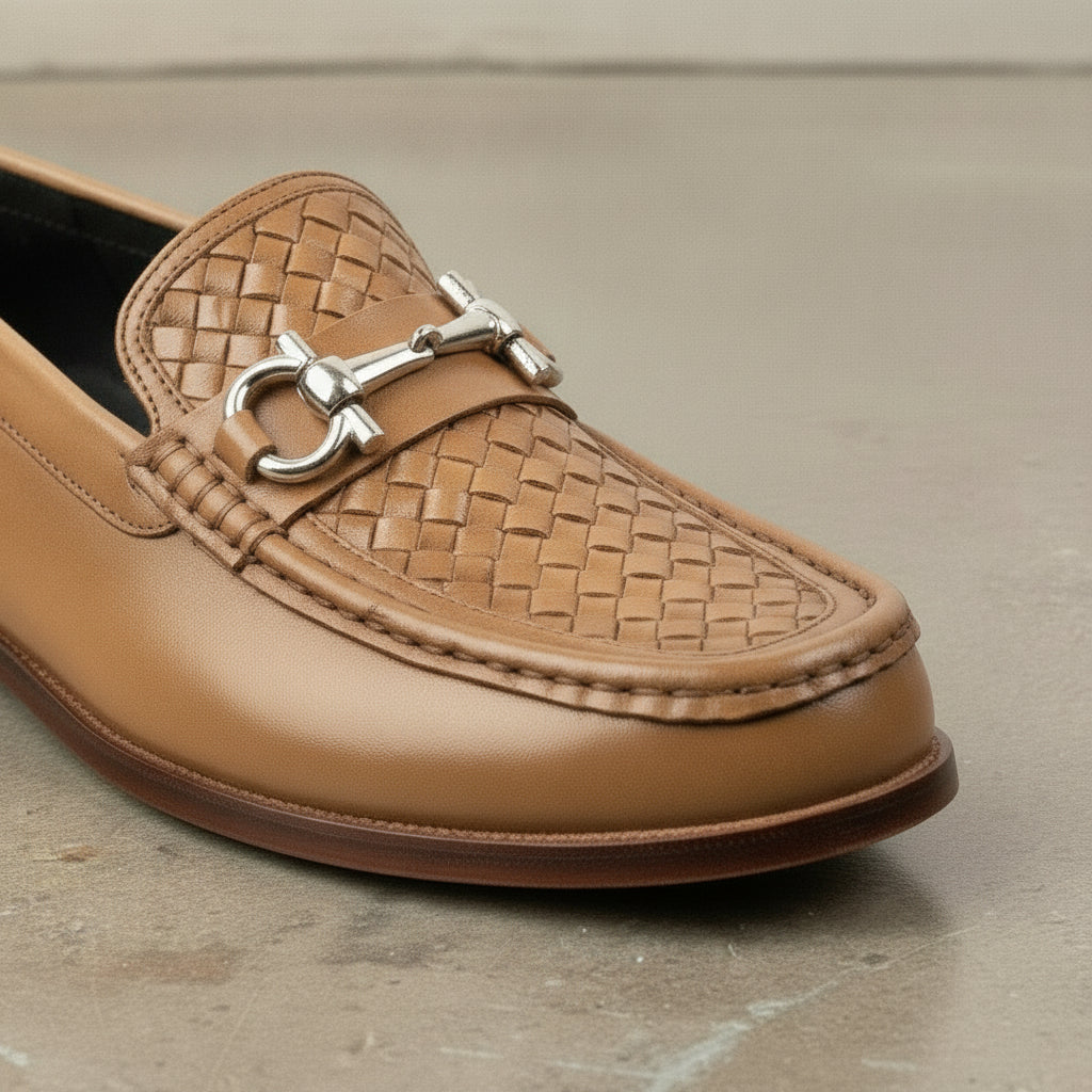 Men's Tan Apron-Toe Leather Bit Loafers