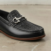 Men's Black Apron-Toe Leather Bit Loafers