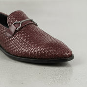 Men's Burgundy Woven Leather Bit Loafers