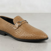 Men's Tan Woven Leather Bit Loafers