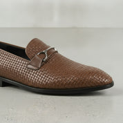 Men's Brown Woven Leather Bit Loafers