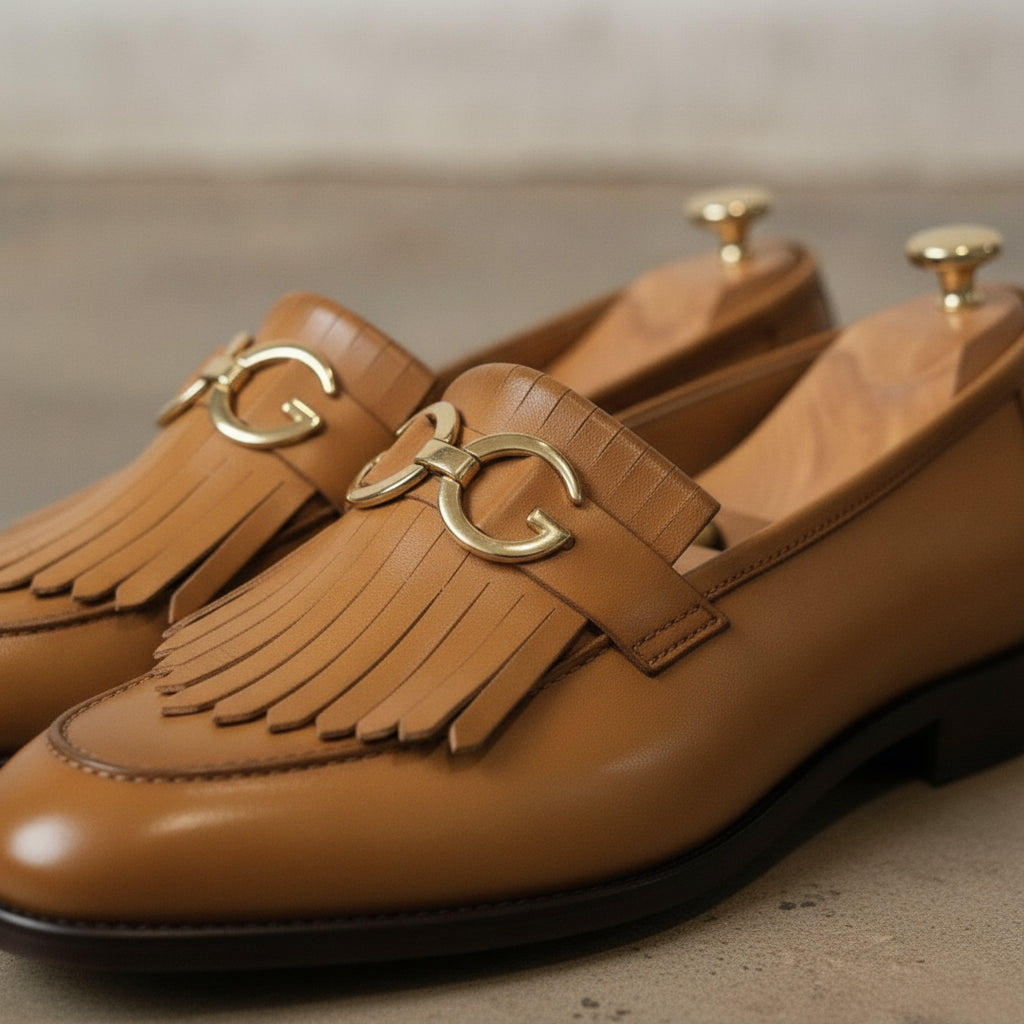 Men's Tan Leather Bit Loafers