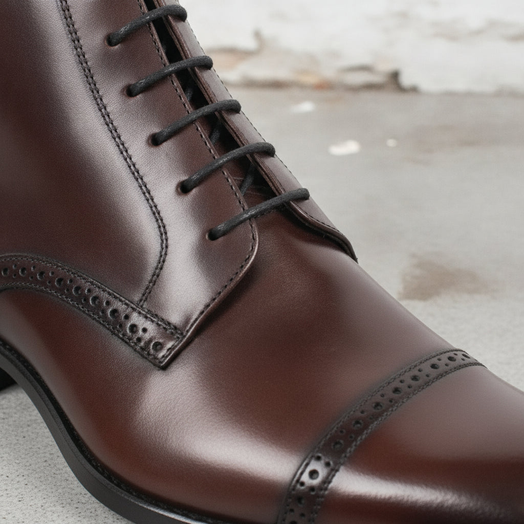Men's Dark Brown Cap-Toe Leather Oxford Boots