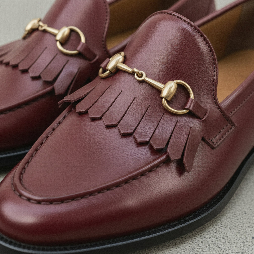 Men's Burgundy Apron-Toe Leather Bit Loafers