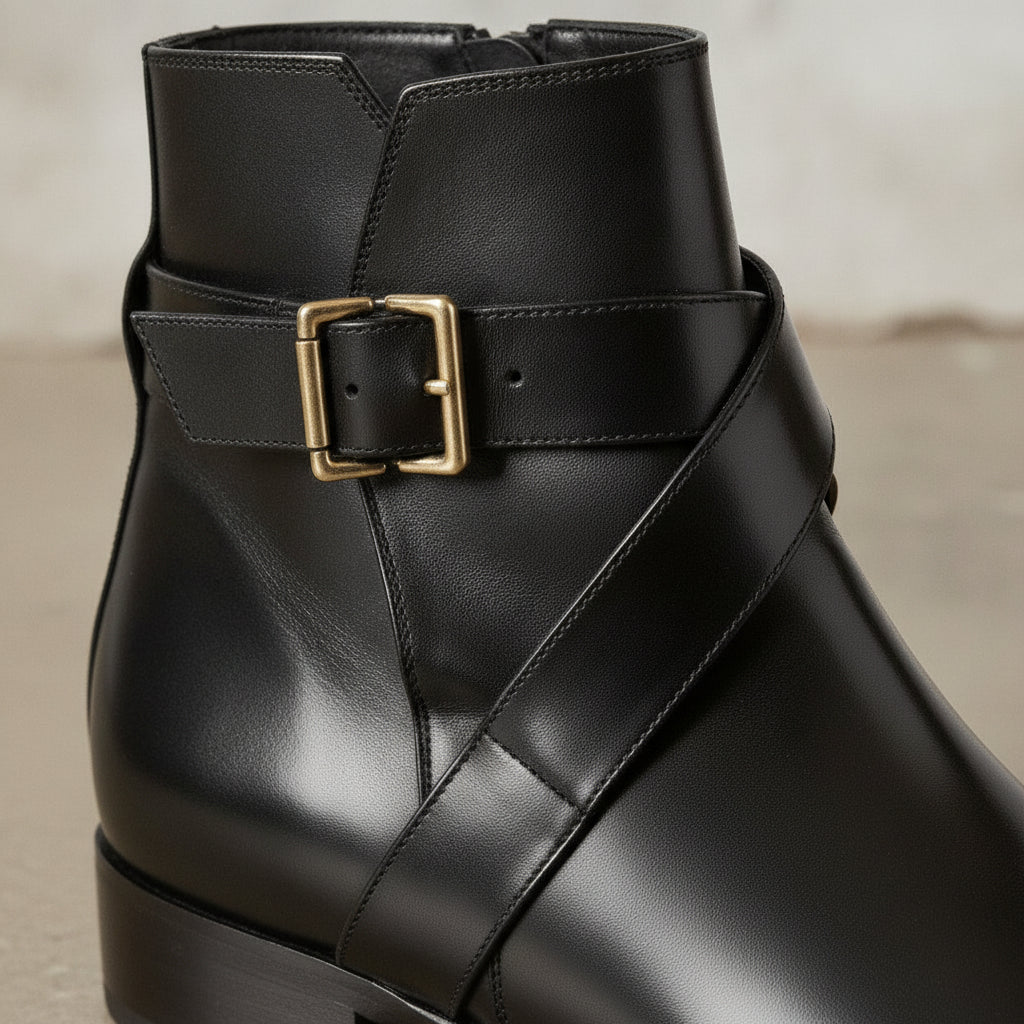 Men's Black Plain-Toe Leather Ankle Boots — Naughton
