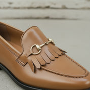 Men's Tan Apron-Toe Leather Bit Loafers