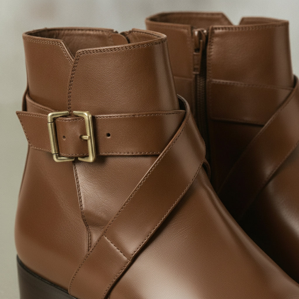 Men's Brown Plain-Toe Leather Ankle Boots