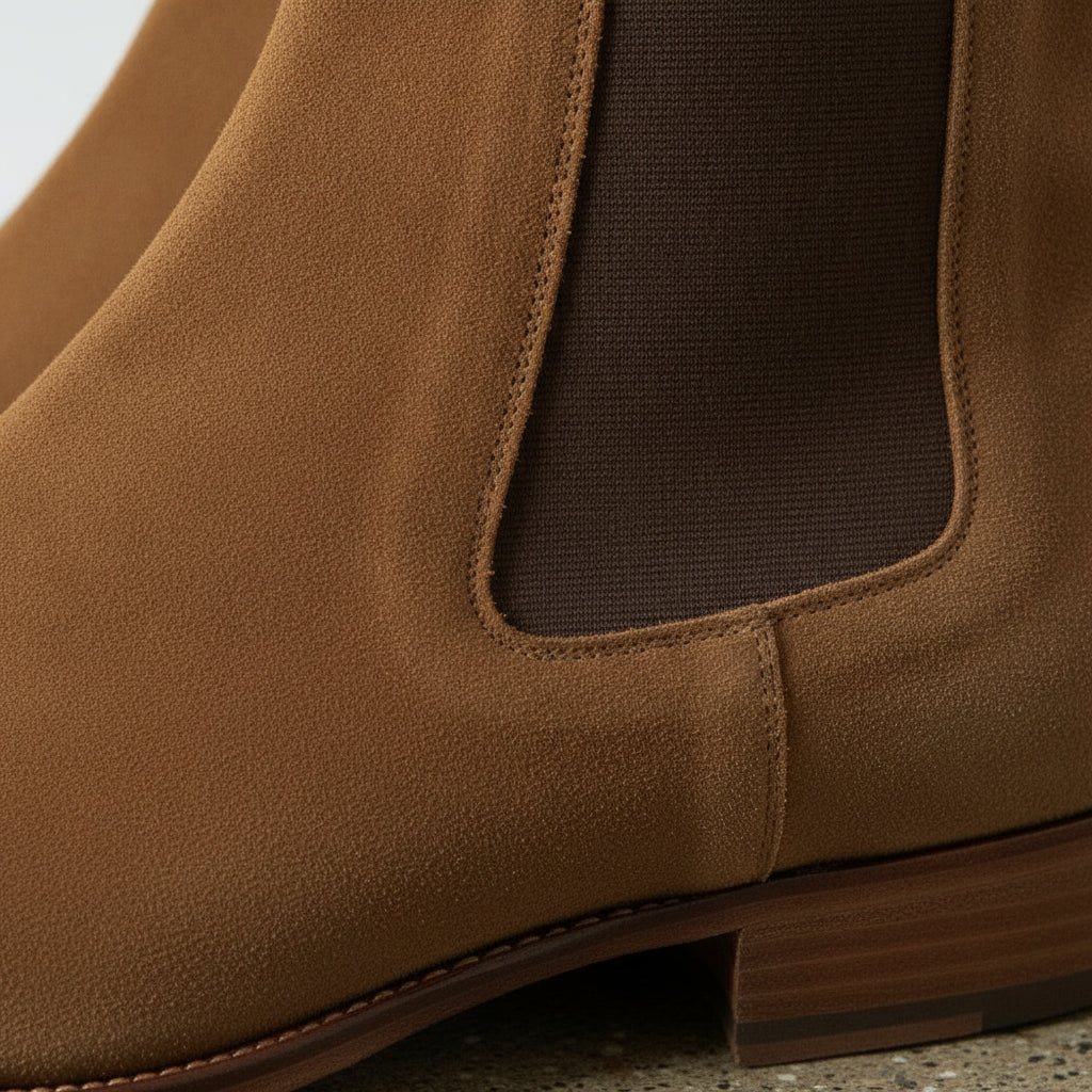 Men's Tan and Dark Brown Suede Chelsea Boots