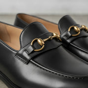 Men's Black Apron-Toe Leather Bit Loafers