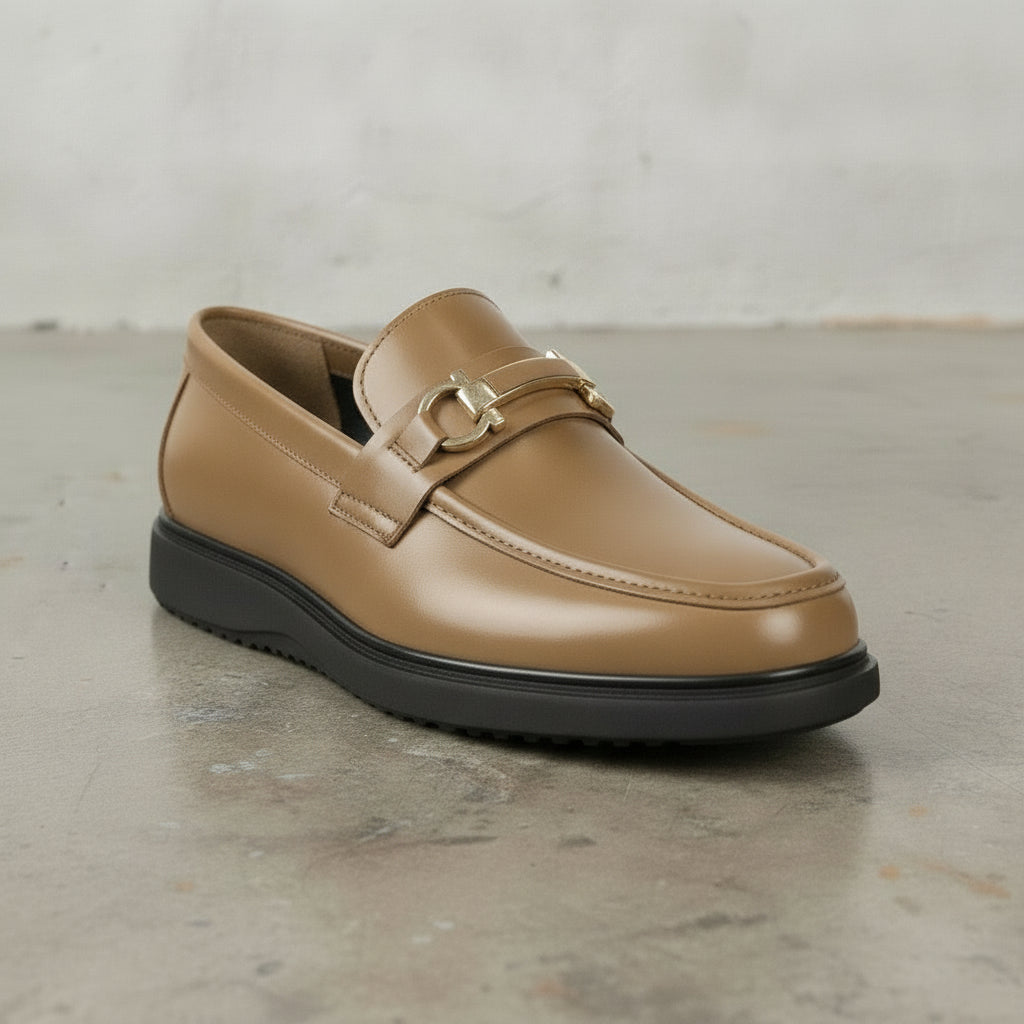 Men's Tan Apron-Toe Leather Bit Loafers