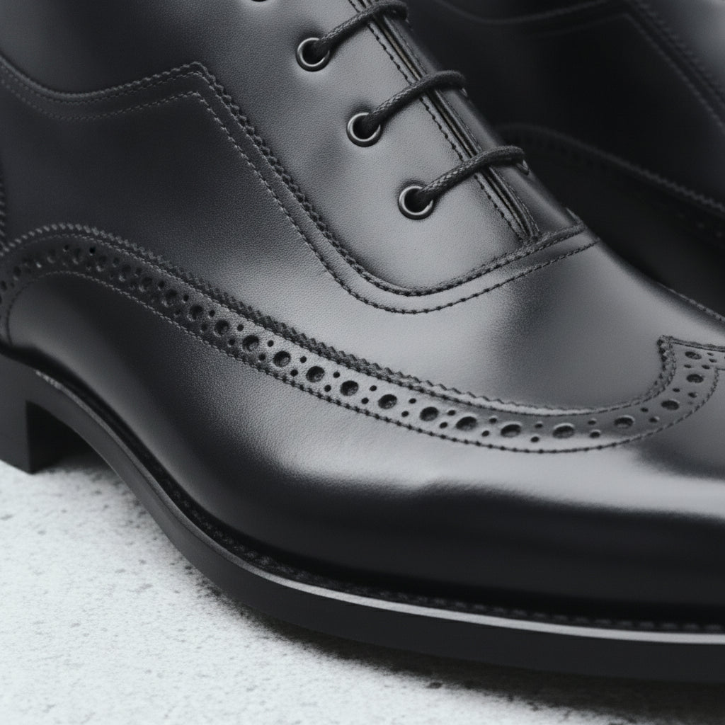 Men's Black Wingtip Leather Oxford Boots